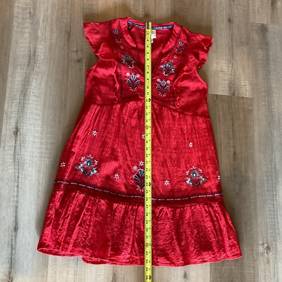 Knox Rose Flutter Sleeve Boho Embroidered Red Dress with Ruffle Hem - Picture 5 of 5